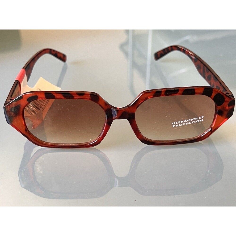 Vintage Style Sunglasses Hexagonal Tortoiseshell BNWT + white vegan leather case